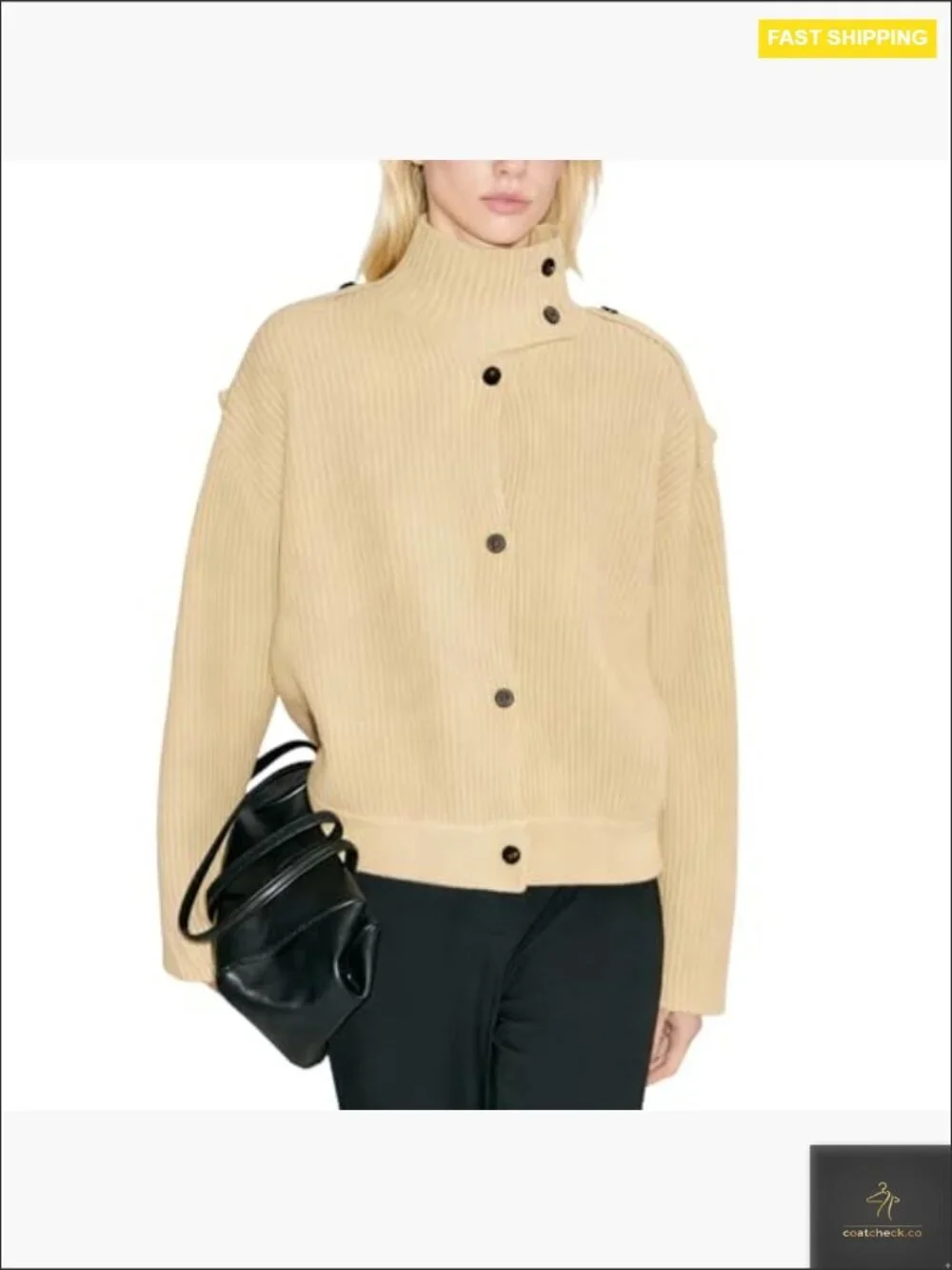 Cropped Cardigan Turtleneck Sweater Button Front Open Knit Coat Y2K Chic